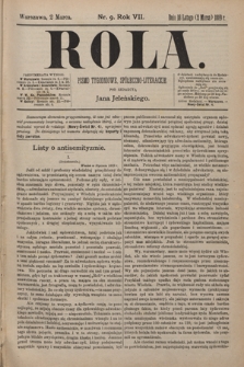 Rola : pismo tygodniowe, społeczno-literackie / pod red. Jana Jeleńskiego R. 7, Nr 9 (18 lutego/2 marca 1889)