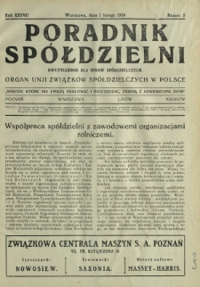 Poradnik Spółdzielni : dwutygodnik dla spraw spółdzielczych : organ Unji Związków Spółdzielczych w Polsce. R. 37, nr 3 (1 lutego 1930)