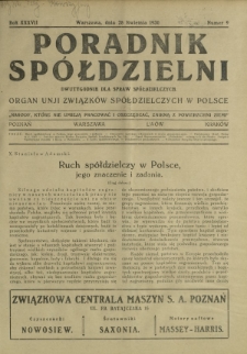Poradnik Spółdzielni : dwutygodnik dla spraw spółdzielczych : organ Unji Związków Spółdzielczych w Polsce. R. 37, nr 9 (1 maja 1930)