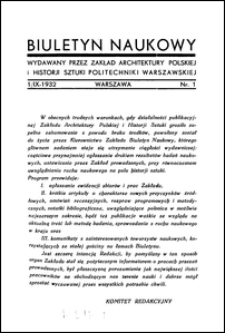 Biuletyn Naukowy Nr 1 (wrzesień 1932)