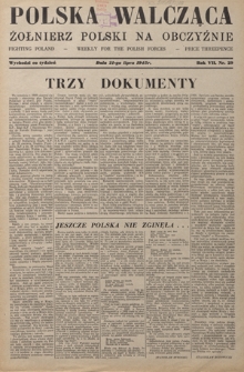 Polska Walcząca - Żołnierz Polski na Obczyźnie = Fighting Poland : weekly for the Polish Forces. R. 7, nr 29 (21 lipca 1945)