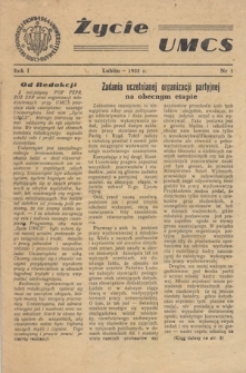 Życie UMCS R. 1, Nr 1 (1955)