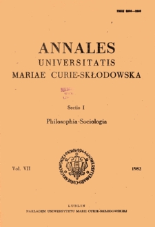 Annales Universitatis Mariae Curie-Skłodowska. Sectio I, Philosophia-Sociologia. Vol. 7 (1982) - Spi treści