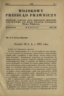 Wojskowy Przegląd Prawniczy : miesięcznik wydawany przez Departament Sprawiedliwości M. S. Wojsk. oraz Sekcję Prawniczą Towarzystwa Wiedzy Wojskowej. R.1, z.7 (wrzesień 1928)