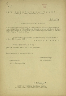 Sprawozdanie Komisji Skarbowej o rządowym projekcie ustawy o zatwierdzeniu układu między Rzecząpospolitą Polską a Wolnym Miastem Gdańskiem (...). Druk Nr 74 [Dodatek do] : Sprawozdanie Stenograficzne z ... Posiedzenia Sejmu Rzeczypospolitej z dnia ... (V Kadencja 1938-1939)