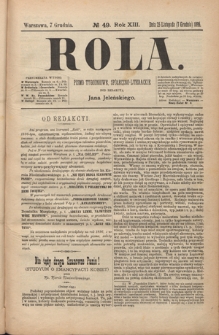 Rola : pismo tygodniowe, społeczno-literackie R. 13, Nr 49 (25 listopada/7 grudnia 1895)