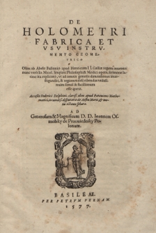 De Holometri Fabrica Et Vsv Instrvmento Geometrico