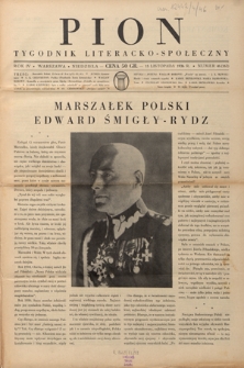 Pion : tygodnik literacko-społeczny R. 4, Nr 46=163 (15 listopada 1936)