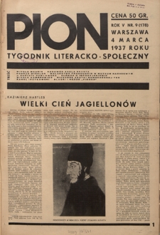 Pion : tygodnik literacko-społeczny R. 5, Nr 9=178 (4 marca 1937)