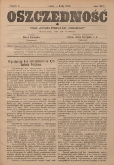 Oszczędność: organ Związku Polskich Kas Oszczędności: wychodzi raz na miesiąc R. 17, nr 2 (luty 1919)