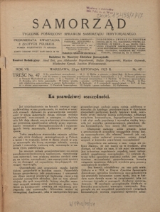 Samorząd : tygodnik poświęcowny sprawom samorządu terytorialnego. R. 7, nr 47 (22 listopada 1925)