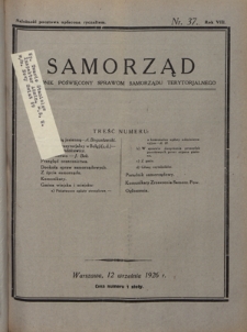 Samorząd : tygodnik poświęcony sprawom samorządu terytorialnego. R. 8, nr 37 (12 wrzesnia 1926)