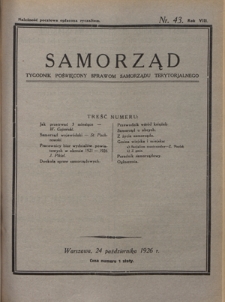 Samorząd : tygodnik poświęcony sprawom samorządu terytorialnego. R. 8, nr 43 (24 października 1926)