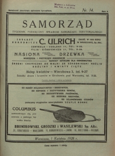 Samorząd : tygodnik poświęcony sprawom samorządu terytorialnego. R. 10, nr 14 (1 kwietnia 1928)