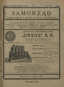 Samorząd : tygodnik poświęcony sprawom samorządu terytorialnego. R. 10, nr 34 (19 sierpnia 1928)