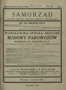 Samorząd : tygodnik poświęcony sprawom samorządu terytorialnego. R. 10, nr 36 (2 września 1928)