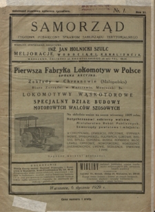 Samorząd : tygodnik poświęcony sprawom samorządu terytorialnego. R. 11, nr 1 (6 stycznia 1929)