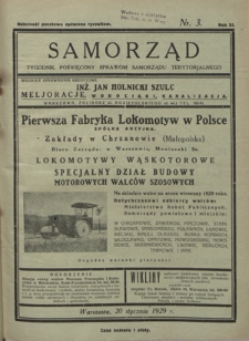 Samorząd : tygodnik poświęcony sprawom samorządu terytorialnego. R. 11, nr 3 (20 stycznia 1929)