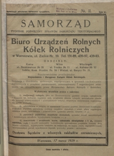 Samorząd : tygodnik poświęcony sprawom samorządu terytorialnego. R. 11, nr 11 (17 marca 1929)
