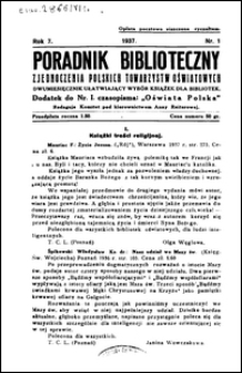 Poradnik Bibljoteczny Zjednoczenia Polskich Towarzystw Oświatowych : miesięcznik ułatwiający wybór książek dla bibljotek : dodatek do czasopisma "Oświata Polska" R. 7, nr 1 (1937)