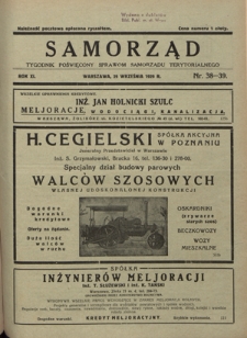 Samorząd : tygodnik poświęcony sprawom samorządu terytorialnego. R. 11, nr 40 (6 października 1929)