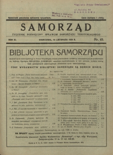 Samorząd : tygodnik poświęcony sprawom samorządu terytorialnego. R. 11, nr 45 (10 listopada 1929)