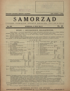 Samorząd : tygodnik poświęcony sprawom samorządu terytorialnego. R. 14, nr 20 (15 maja 1932)