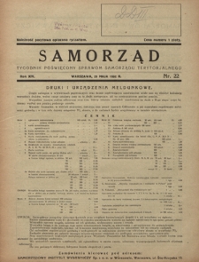 Samorząd : tygodnik poświęcony sprawom samorządu terytorialnego. R. 14, nr 22 (29 maja 1932)