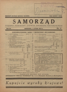 Samorząd : tygodnik poświęcony sprawom samorządu terytorialnego. R. 15, nr 6 (5 lutego 1933)