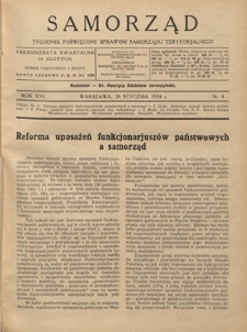 Samorząd : tygodnik poświęcony sprawom samorządu terytorialnego. R. 16, nr 4 (28 stycznia 1934)