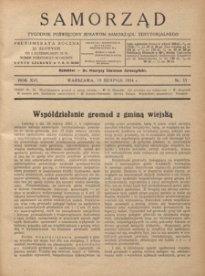 Samorząd : tygodnik poświęcony sprawom samorządu terytorialnego. R. 16, nr 33 (19 sierpnia 1934)