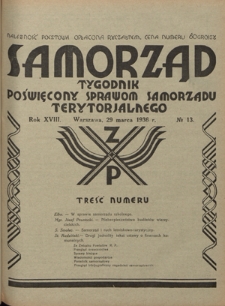 Samorząd : tygodnik poświęcony sprawom samorządu terytorialnego. R. 18, nr 13 (29 marca 1936)