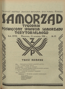 Samorząd : tygodnik poświęcony sprawom samorządu terytorialnego. R. 18, nr 37 (13 września 1936)