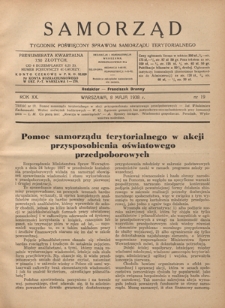 Samorząd : tygodnik poświęcony sprawom samorządu terytorialnego. R. 20, nr 19 (8 maja 1938)
