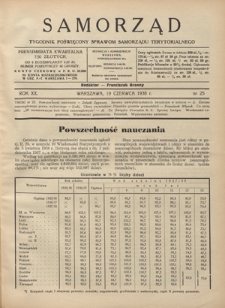Samorząd : tygodnik poświęcony sprawom samorządu terytorialnego. R. 20, nr 25 (19 czerwca 1938)