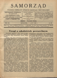 Samorząd : tygodnik poświęcony sprawom samorządu terytorialnego. R. 20, nr 29 (17 lipca 1938)