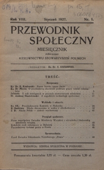 Przewodnik Społeczny : miesięcznik poświęcony kierownictwu stowarzyszeń polskich. R. 8 (1927), nr 1