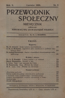 Przewodnik Społeczny : miesięcznik poświęcony kierownictwu stowarzyszeń polskich. R. 10 (1929), nr 6
