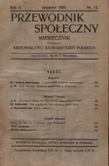 Przewodnik Społeczny : miesięcznik poświęcony kierownictwu stowarzyszeń polskich R. 10 (1929), nr 12