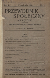 Przewodnik Społeczny : miesięcznik poświęcony kierownictwu stowarzyszeń polskich R. 2, nr 1 (październik 1920)