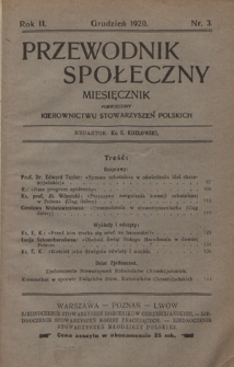Przewodnik Społeczny : miesięcznik poświęcony kierownictwu stowarzyszeń polskich R. 2, nr 3 (grudzień 1920)