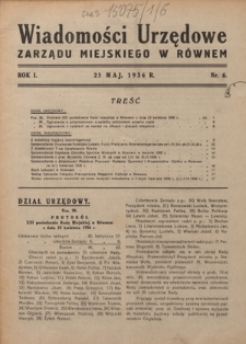 Wiadomości Urzędowe Zarządu Miejskiego w R&oacute;wnem. R. 1, nr 6 (25 maj 1936)