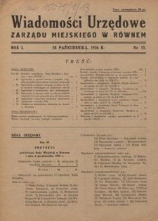 Wiadomości Urzędowe Zarządu Miejskiego w Równem. R. 1, nr 13 (28 października 1936)