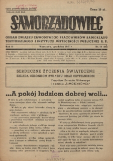 Samorządowiec : organ Zw. Zaw. Prac. Samorz. Teryt. i Użyt. Publ. w Polsce : miesięcznik o charakterze zawodowym, samorządowym i społecznym R. 2 (1947)