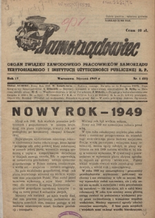 Samorządowiec : organ Związku Zawodowego Pracowników Samorządu Terytorialnego i Instytucji Użyteczności Publicznej R. P. R. 4, nr 1 [33] (styczeń 1949)