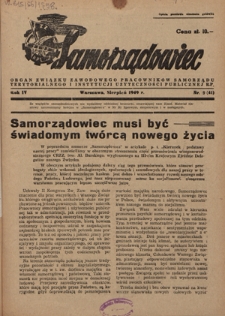 Samorządowiec : organ Związku Zawodowego Pracowników Samorządu Terytorialnego i Instytucji Użyteczności Publicznej R. P. R. 4, nr 9 [41] (sierpień 1949)