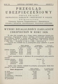 Przegląd Ubezpieczeniowy : organ Związku Prywatnych Zakładów Ubezpieczeń w Polsce / wydawca i redaktor odpowiedzialny Władysław Kozłowski. R. 9, z. 6 (listopad-grudzień 1930)