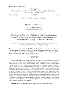Challenging behaviour of students with autism spectrum disorder in the context of sense of security in education, upbringing and therapy – a Narrative Review