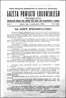 Gazeta Powiatu Łukowskiego / [redaktor odpowiedzialny J&oacute;zef Pypeć]. R. 3, No 9=27 (październik 1930)