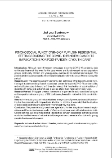 Psychosocial functioning of pupils in residential settings during the COVID-19 pandemic and its implications for post-pandemic youth care